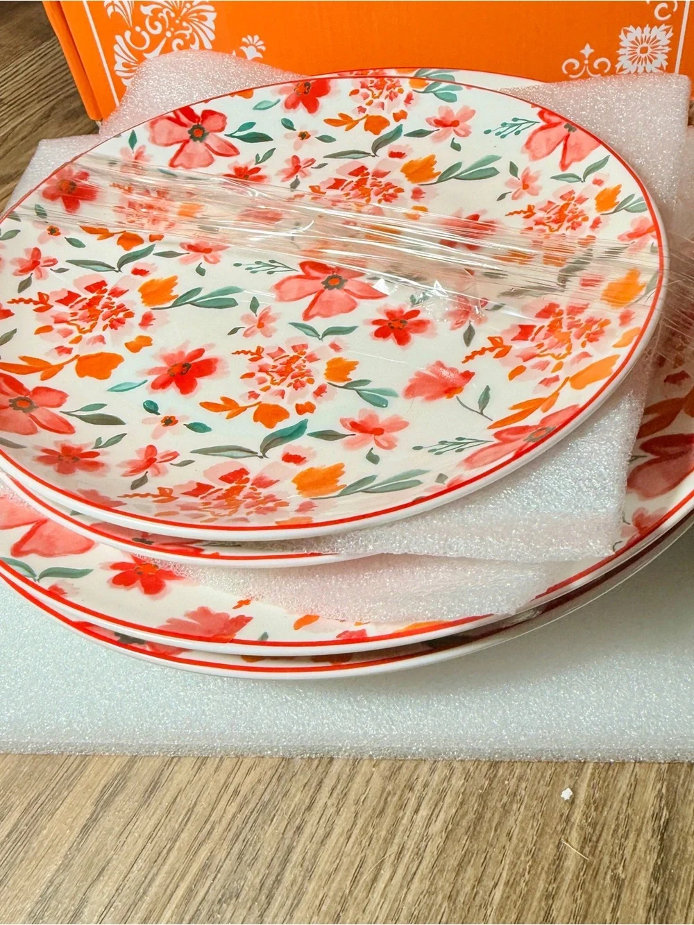 KAITOER Floral Dinner Plate Set - Coral & Teal Flowers 4 Pieces